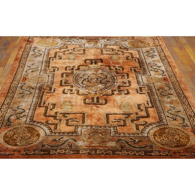 Vintage Chinese - Silk Hallway Small Dragon Design Rug, Country of Origin: China, Circa Date: 1980s. This exceptional...