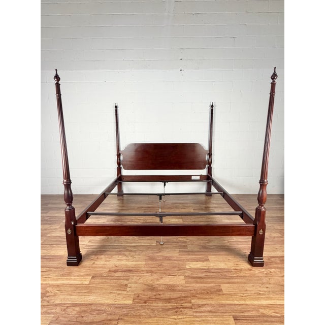 Stickley Solid Mahogany King Size 4 Post Poster Bed Dimensions: 79”h x 83.25”w x 87.25”d Rail: Top 18.25”h Bottom 13.25”h...
