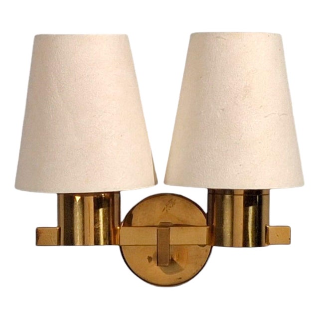 Hans-Agne Jakobsson, Double Arm Wall Sconce, Brass, Sweden, 1960s For Sale