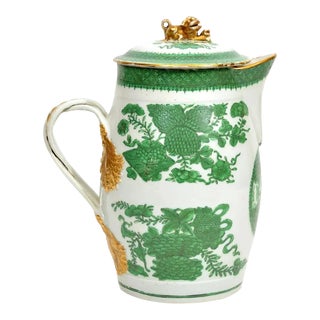 Large Antique Early 19th Century Chinese Export Porcelain Cider Jug in Green Fitzhugh For Sale