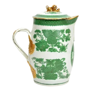 Large Antique Early 19th Century Chinese Export Porcelain Cider Jug in Green Fitzhugh