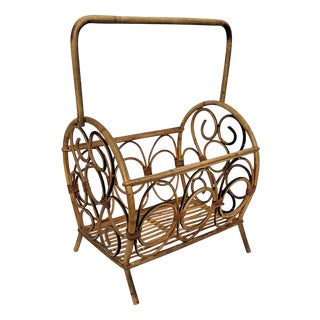 Bohemian Italian Bamboo and Rattan French Riviera Basket, 1960s For Sale