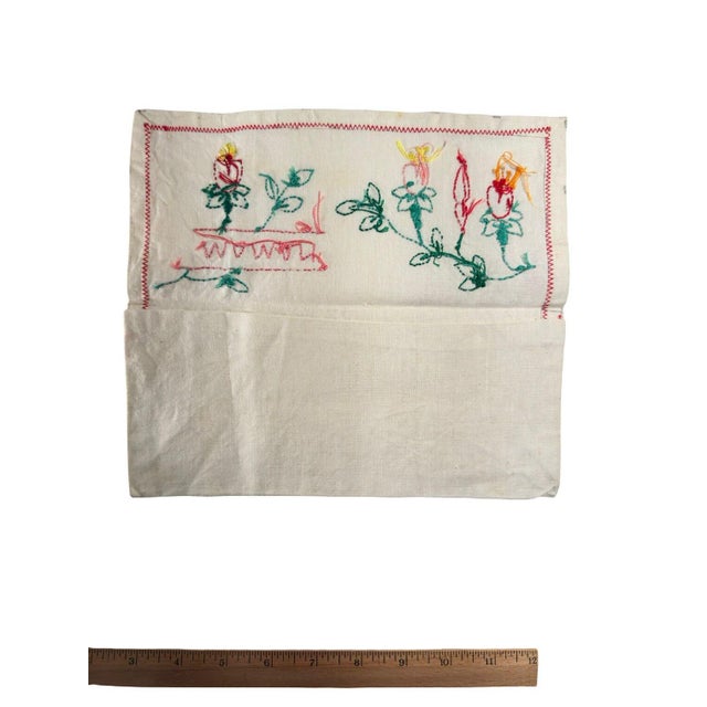 White Antique French Hand Embroidered Linen Bag MAMAN Floral Motif Handmade Keepsake Pouch For Sale - Image 8 of 9