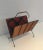 Black Lacquered Metal, Leather and Plaid Fabric Magazine Rack For Sale - Image 6 of 13