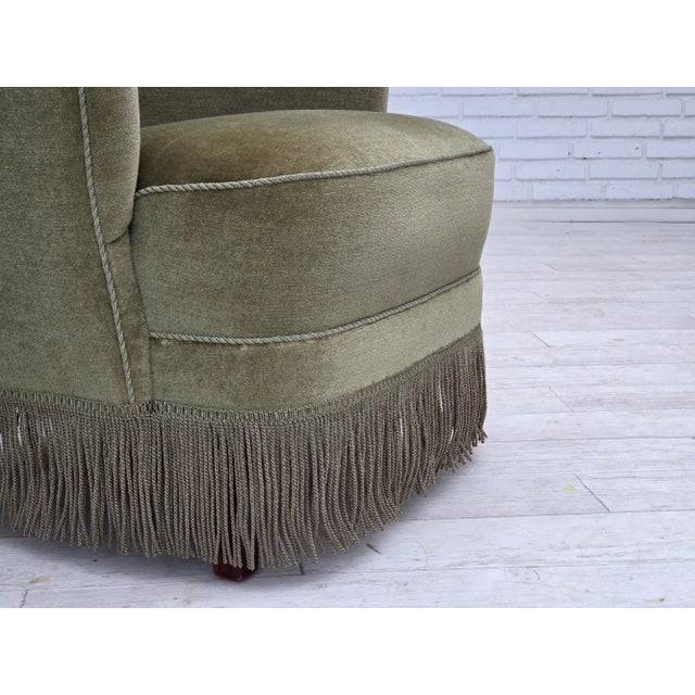 Mid-Century Modern Danish Highback Armchair in Green Furniture Velour, 1970s For Sale - Image 3 of 17