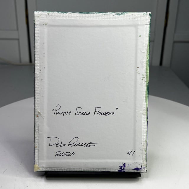 Paint "Purple Scene Flowers" Multi-Color Floral Wall Art Acrylic Painting 5" X 7" For Sale - Image 7 of 7