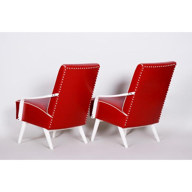 Mid-Century Red Leather and Beech Armchairs, Czechia, 1950s, Set of 2 For Sale - Image 6 of 11