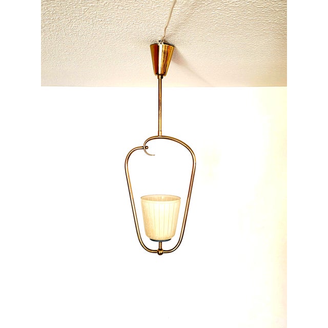 Mid-Century Scandinavian Brass Pendant Lamp with Glass Shade, 1950s For Sale - Image 12 of 18