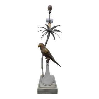 Vintage Hollywood Regency Palm Tree Parrot Table Lamp For Sale