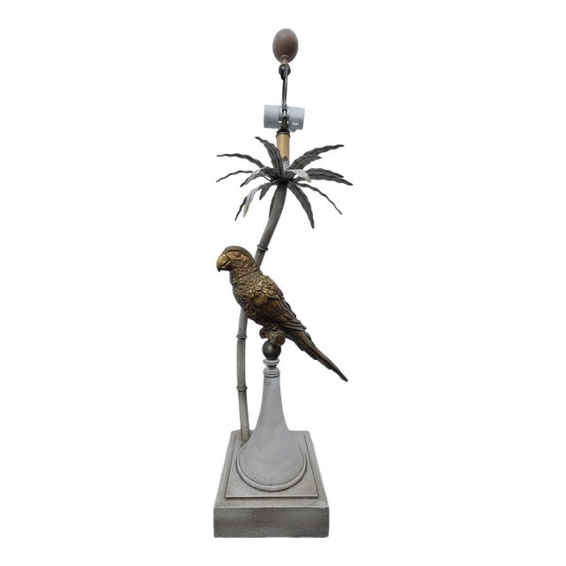Vintage Hollywood Regency Palm Tree Parrot Table Lamp For Sale