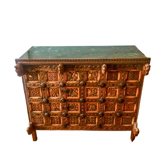 Damchiya Indian Cabinet With Green Marble Top For Sale