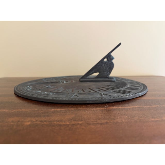 Verdigris Vintage English Country Iron Verdigris Garden Sundial "Grow Old Along With Me" For Sale - Image 8 of 9