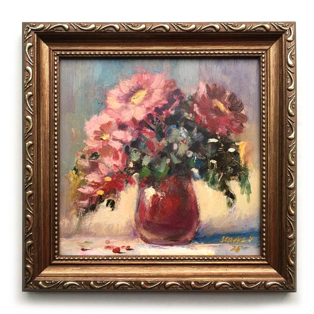 Framed Floral Original Painting Pink Daisies Bouquet Art Decor by Valeriya Serova For Sale - Image 12 of 12