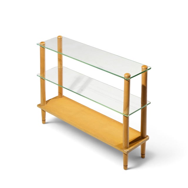 Gilbert Rohde Style Mid Century Glass and Walnut Console Table For Sale - Image 9 of 9