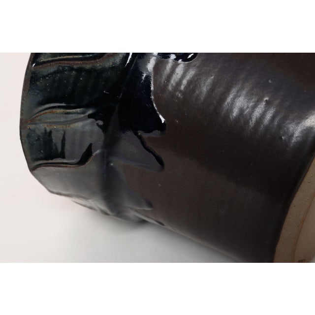 Vintage Matte Brown and Slate Glaze Ceramic Planter With Stand by Deanna Nichols For Sale - Image 14 of 18