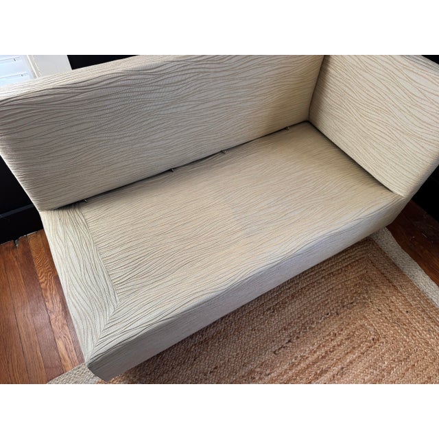 Petite Even Arm Occasional Sette With Ottoman For Sale - Image 9 of 12