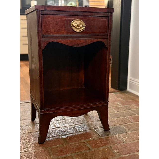 Beautifully restored vintage Drexel mahogany nightstand showcasing timeless American craftsmanship and elegant traditional...