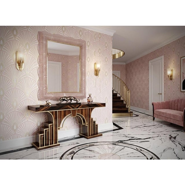 Illuminated Pink Murano Glass and Brass Wall Mirror, 2000s For Sale - Image 14 of 14
