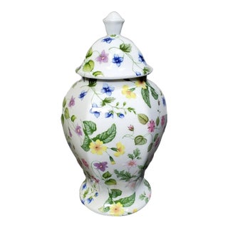 Vintage MCM Queen's Country Meadow Tall Ginger Jar For Sale