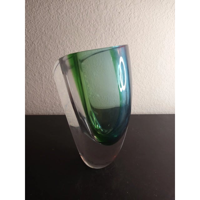 1980s Signed Goran Warff Kosta Boda Green/Blue Sommerso Mirage Vase For Sale In Dallas - Image 6 of 9