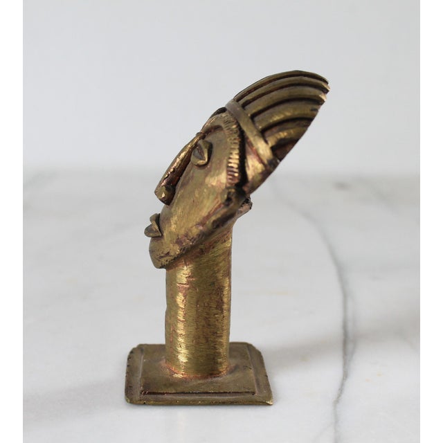 Tribal Vintage Ghanaian Brass Mask Head on Pedestal For Sale - Image 3 of 10