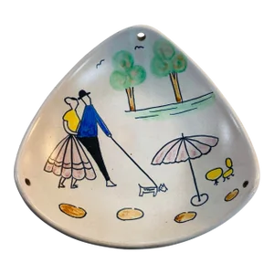 Vintage German Plate Hand-Painted Triangular Dish Catchall 1950s