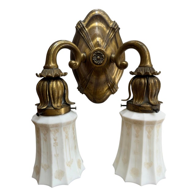 Neoclassical 1920s Neoclassical Acid Cutback Shades Double Sconce For Sale - Image 3 of 7