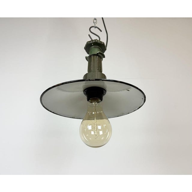 Industrial Blue Enamel Factory Pendant Lamp with Cast Aluminium Top, 1960s For Sale - Image 9 of 16
