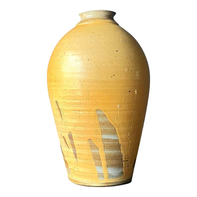 Vintage Boho Drip Glaze Studio Pottery Vase For Sale