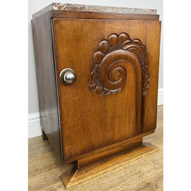 Antique French Art Deco Oak Bedside Table with Marble Top For Sale - Image 3 of 12