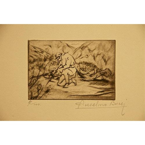 Etching and drypoint on paper. from the collection "Croquis du front Italien" - Album III. Hand signed and numbered....