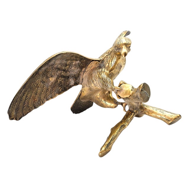 Large Vintage Brass Eagle Landing on Branch Sculpture — 24" Wingspan For Sale - Image 14 of 17