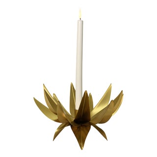 Matthew Izzo Home Sparky Antique Brass Palm Tree Taper Candle Holder For Sale