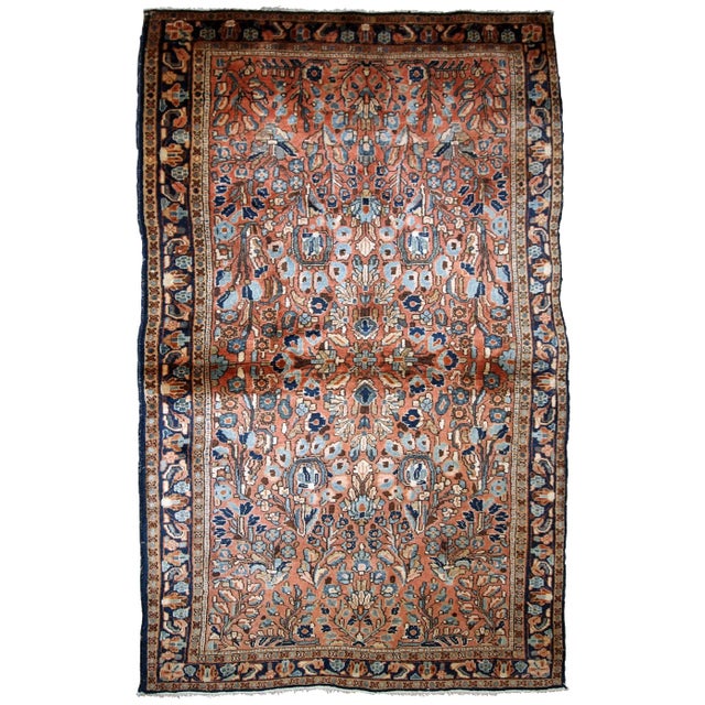 Red 1920s Handmade Antique Persian Sarouk Rug 3.4' X 5.4' For Sale - Image 8 of 8