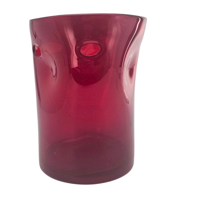 Hand-Blown Ruby Red Pinched Art Glass Vase Modernist 8" For Sale - Image 4 of 9