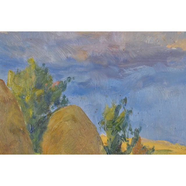 Arnolds Pankoks, Landscape with Haystacks, Oil on Cardboard, 1990s For Sale - Image 8 of 9