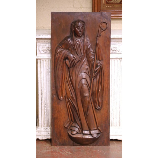 17th Century Pair of 17th Century French Walnut Panels of Saint Paul and Saint Teresa of Ávila For Sale - Image 5 of 10