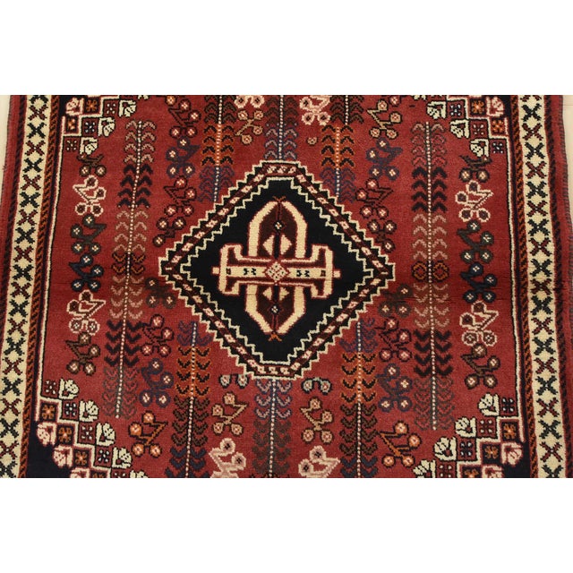 1990s Shiraz Rug 3’5” X 4’7” Red Wool Vintage Tribal Hand-Knotted Oriental Carpet For Sale - Image 5 of 12