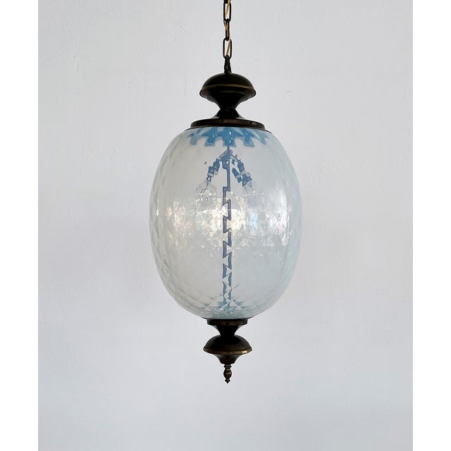 Italian Pendant Light in Brass and Opaline Textural Murano Glass, 1970 For Sale - Image 13 of 18