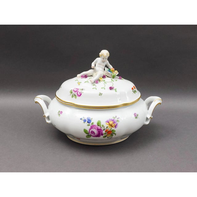 Augarten Wien Austria Floral Gold Gilt Porcelain Large Oval Covered Soup Tureen. Measures approximately 13 1/2" long, 8...