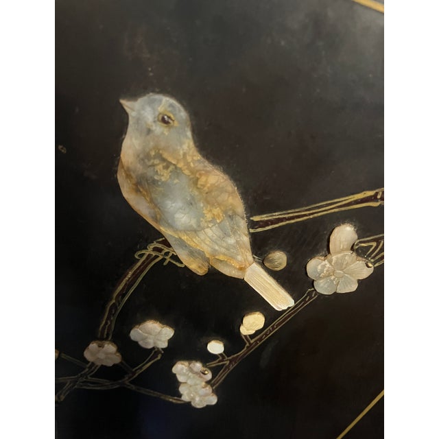 Antique Chinese Black Lacquer Cabinet W Jade Inlay of Bird & Floral Motif For Sale - Image 17 of 17