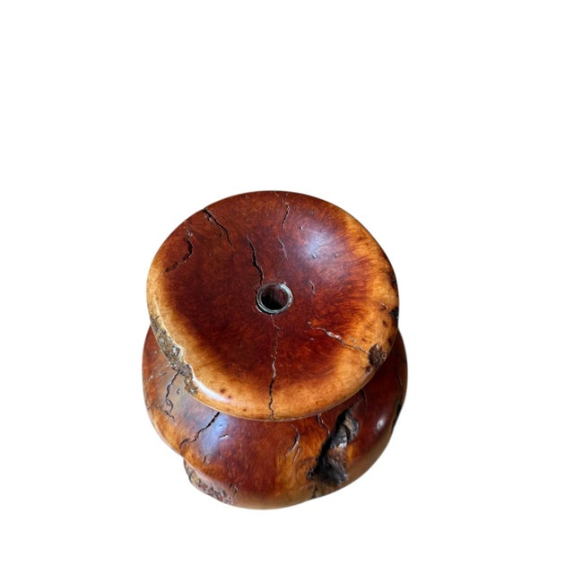 Brown Vintage Brutalist Burlwood Hand Turned Sculpture Art Vase Decor For Sale - Image 8 of 12