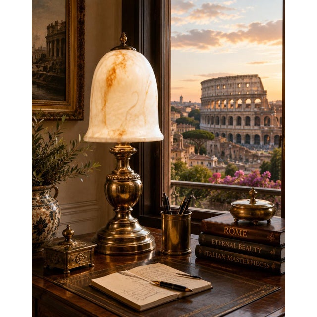 Italian Vintage Alabaster Lamp Shade Marble Stone Italian For Sale - Image 3 of 10