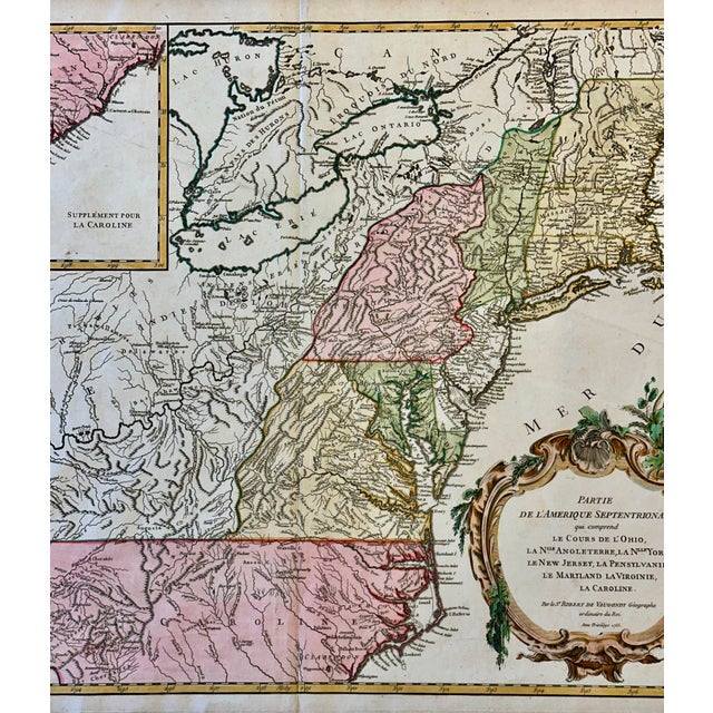 Original copper engraving by Robert de Vaugondy, Paris, 1755. Finely engraved and beautifully hand-colored mid-18th-...