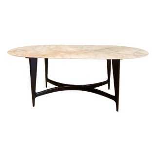 Oval Table with Wooden Base and Marble Shelf attributed to Guglielmo Ulrich, Italy, 1950s For Sale