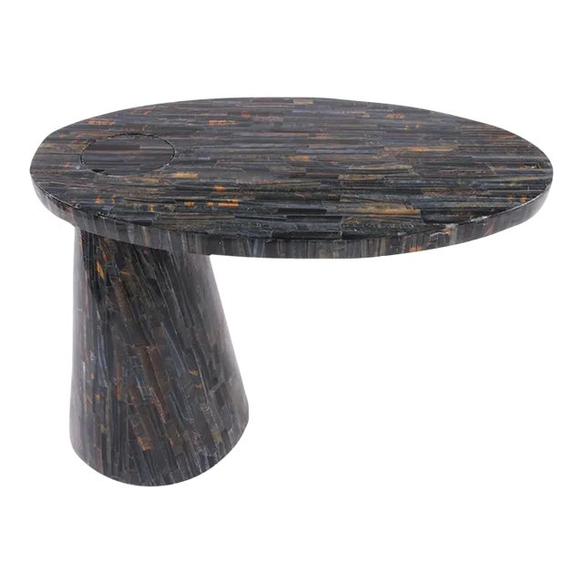 Tiger Eye Blue Handcafted Eros Accent Side Table For Sale
