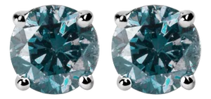 14K White Gold 3.00 Cttw Round Brilliant-Cut Lab Grown Blue Diamond Classic 4-Prong Stud Earrings with Screw Backs (Blue Color, VS1-VS2 Clarity)