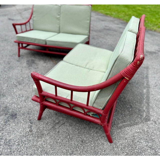 1950’s Ficks Reed / McGuire Style 2-Piece Sectional Sofa in Red For Sale - Image 9 of 12