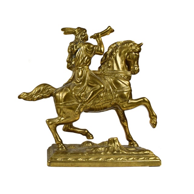 Mid-Century Gold Brass Horsemen From Renaissance Era Bookends - a Pair For Sale - Image 6 of 13