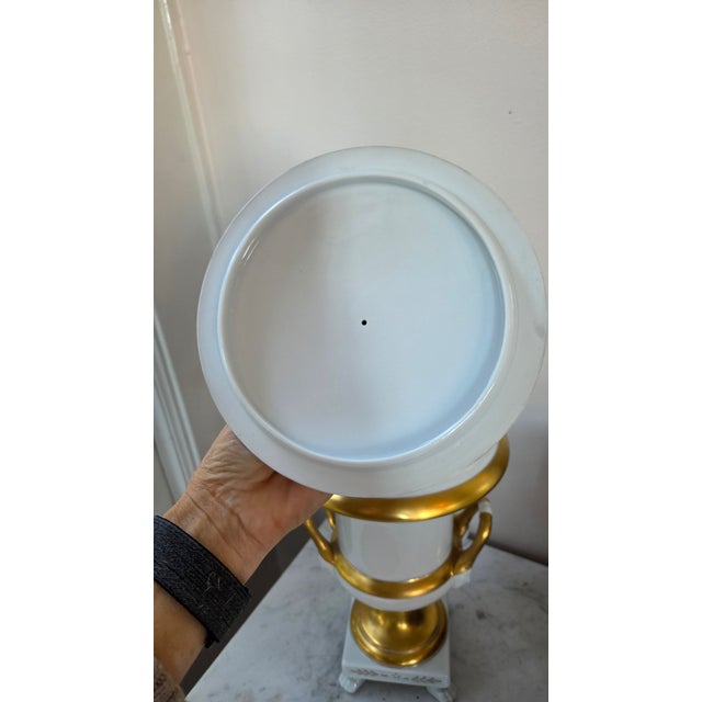 Vintage Belgian Cerabel Baudour White and Gold Empire-Style Covered Porcelain Urn For Sale - Image 15 of 18